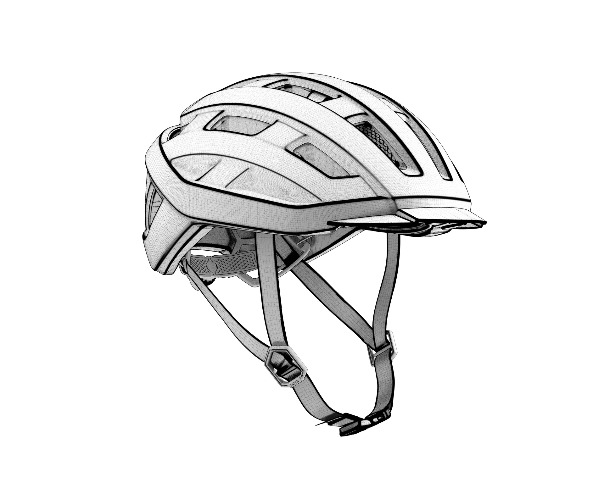 Casque blanc avec des contours noirs sur les bords, le casque est clipsé et il est sur fond blanc